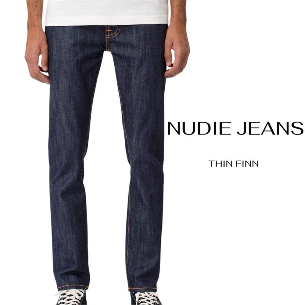 NUDIE JEANS Thin Finn | Dark Wash Skinny | 33/34 | Lifetime Warranty